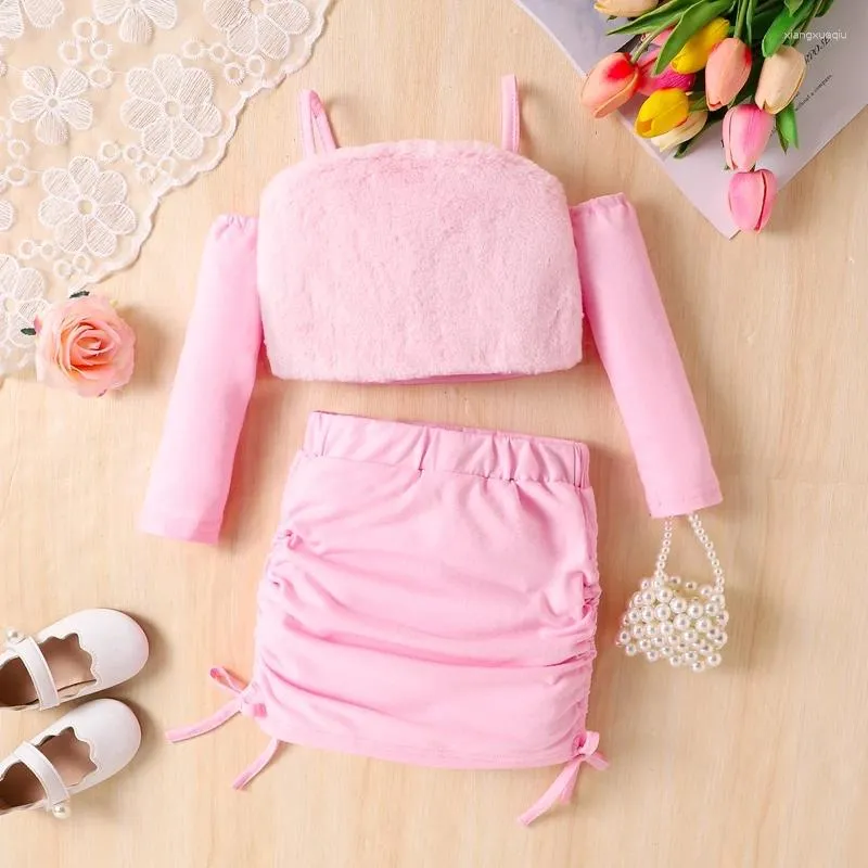 Clothing Sets Little Kid Girl Skirt Outfit 2Pcs Summer Clothes Set Cold Shoulder Long Sleeve Crop Tops With Mini Suits