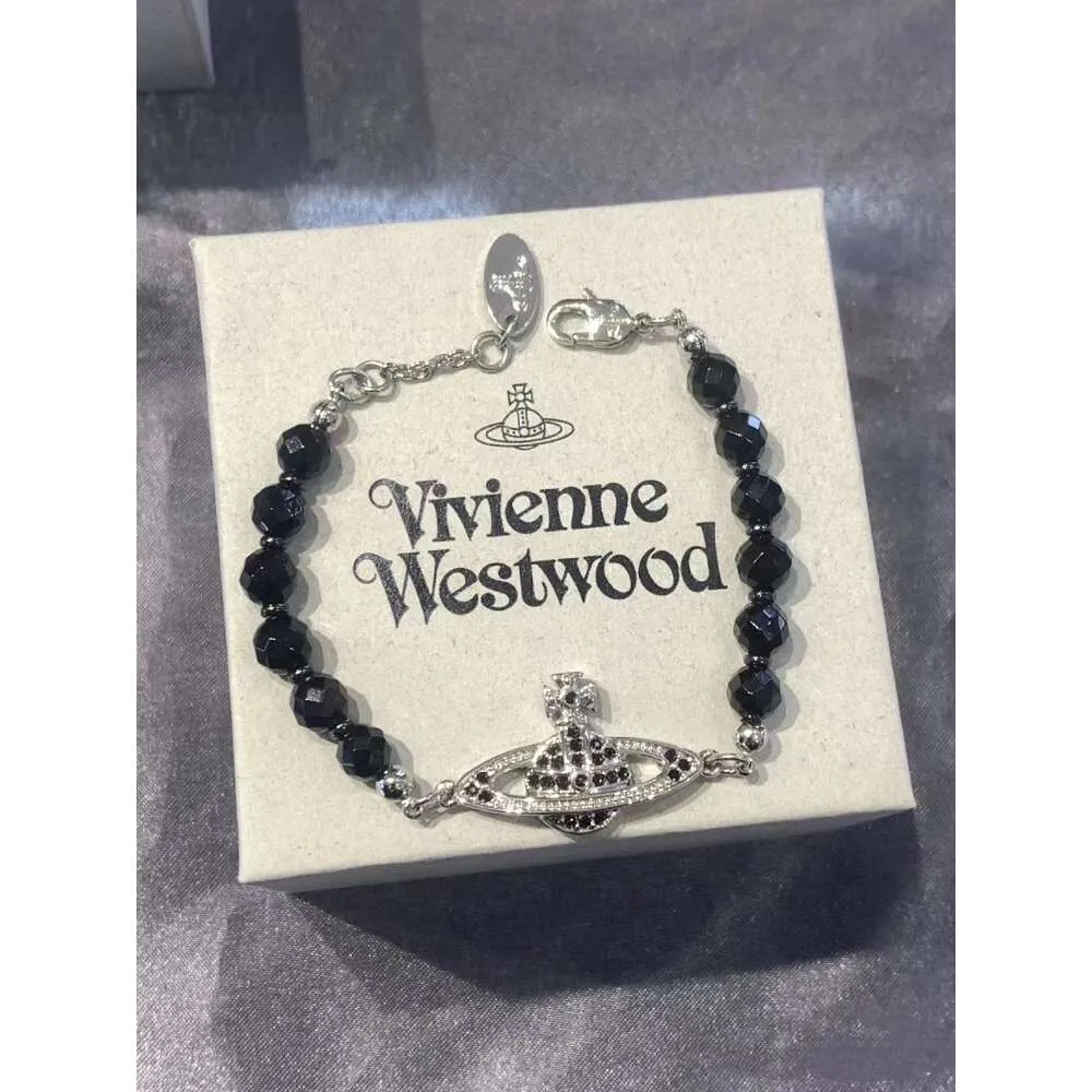 Tiktok Hot Sale Western Empress Dowager Vivi Agate Black Diamond Saturn Bracelet Fashion Women's High End Handwar