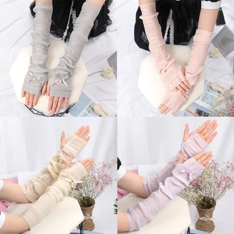 Knee Pads Women Summer Sun Protection Fingerless Gloves Ice Sleeves Lady Thin Mesh Arm Sleeve Sunscreen Uv Breathable Mittens