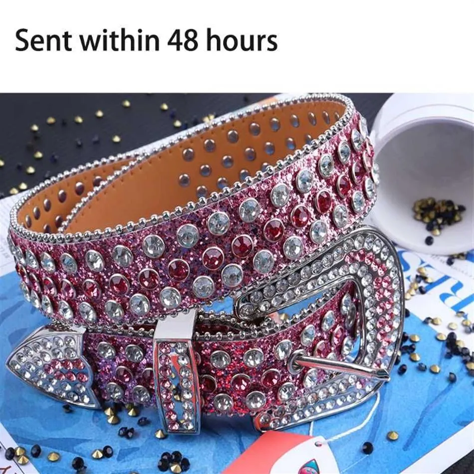 Belts Pink Rhinestones Belt Western Cowboy PU Leather Girl Diamond Studded Cinturones Para Mujer De Lujo Dise ador307R