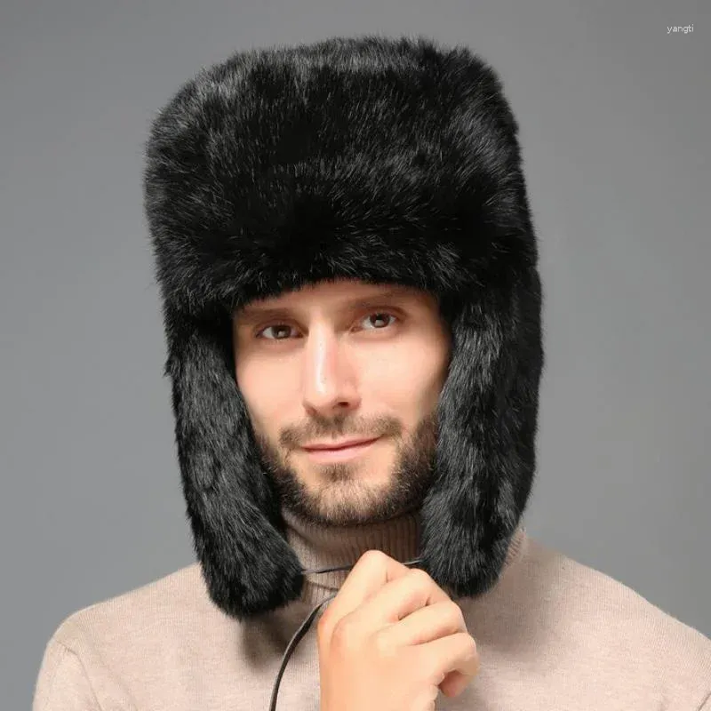 Berets Hair Lei Feng Hat For Men's Winter Fur Thickened Outdoor Warmth Ear Protection Cotton