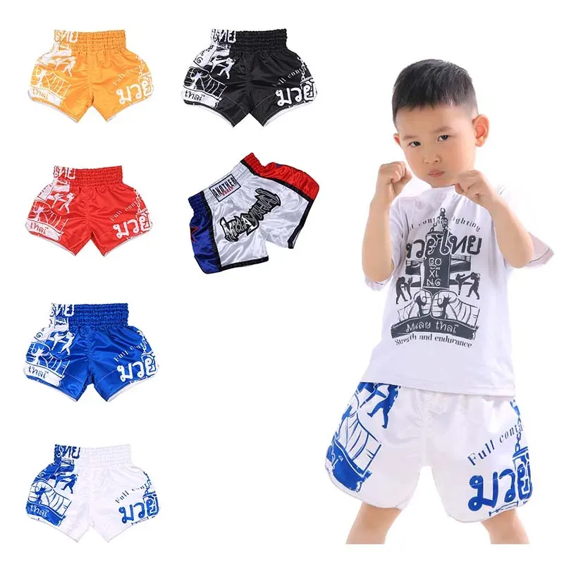 BAMBINI SANDA UNIFIFICA MMA Shorts combattono Wushu Sanda Suit for Kids Thai Shirt Training Competition Muay Thai Boxing Shorts Trunks