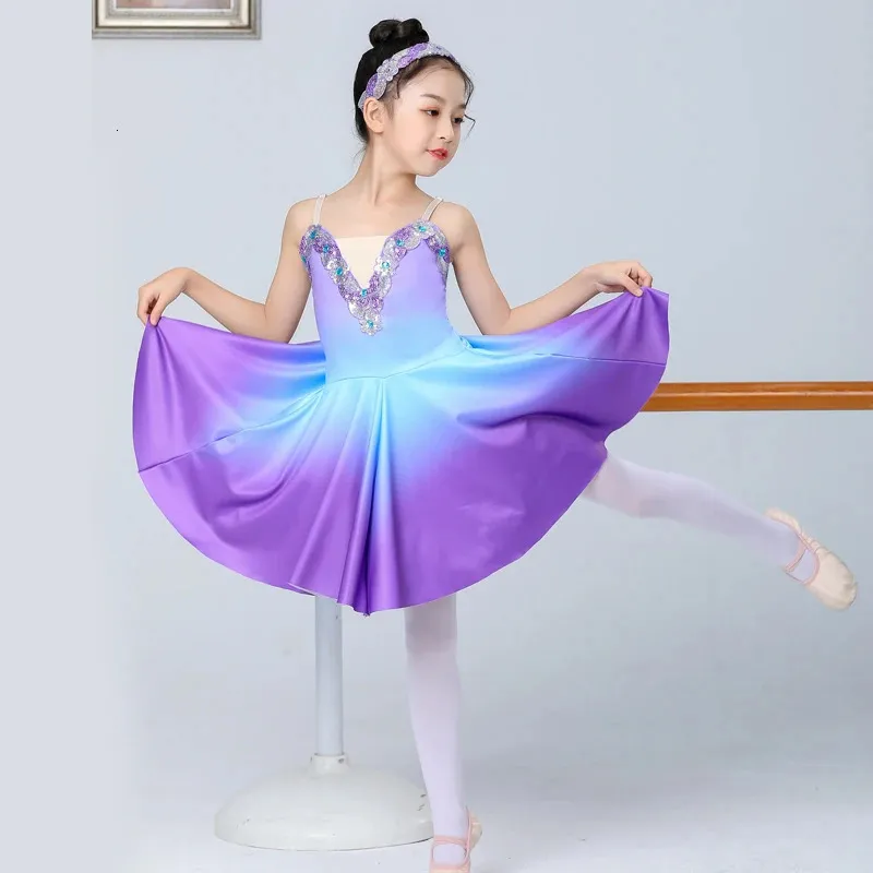 Girls Ballet Tutu Dress Gymnastics Leotard White Long Ballet Dresses Girls Princess Ballerina Dance Costume Birthday Party Dress 231222