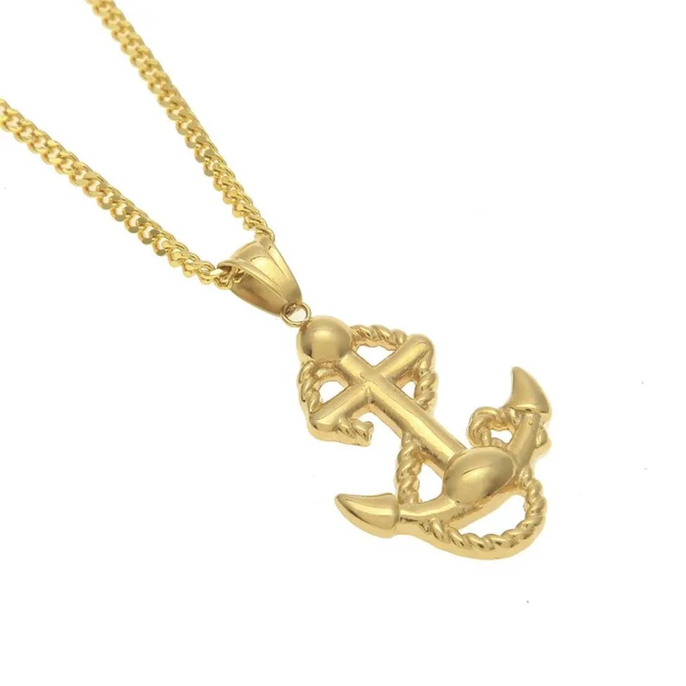 Hip hop Mens Womens Stainless Steel 24k Gold Color Anchors Pendant Necklace Chain Fashion Punk Jewelry267s