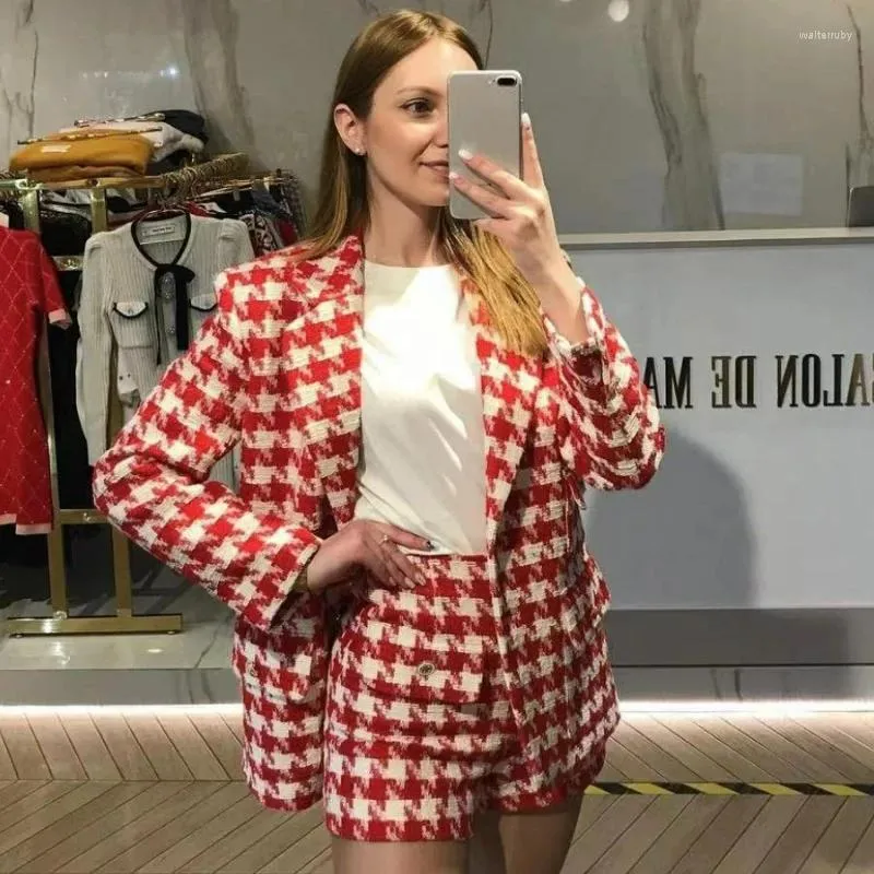 Kadın Suits Kadınlar İlkbahar ve Yaz Gider Tüvit Vintage Ekose Gevşek Tek göğüslü Blazers