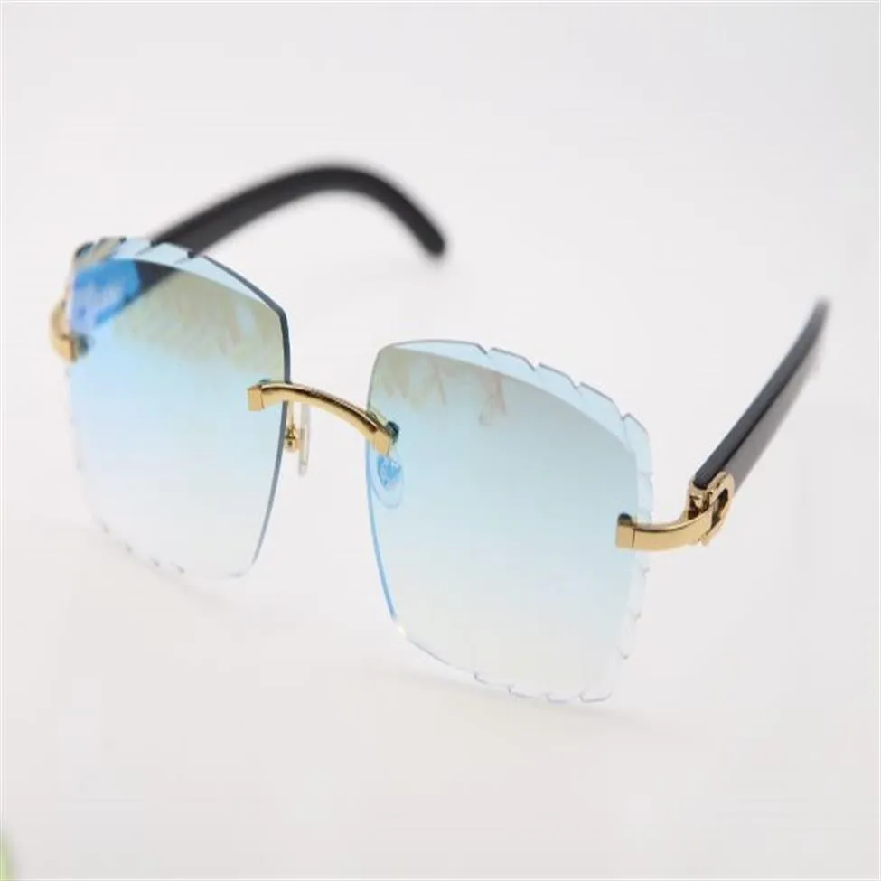 Rimless Diamond Cut 3524012-Óculos de sol de búfalos pretos originais Moda lentes esculpidas de alta qualidade Lentes multi-copos unissex Gold 265w