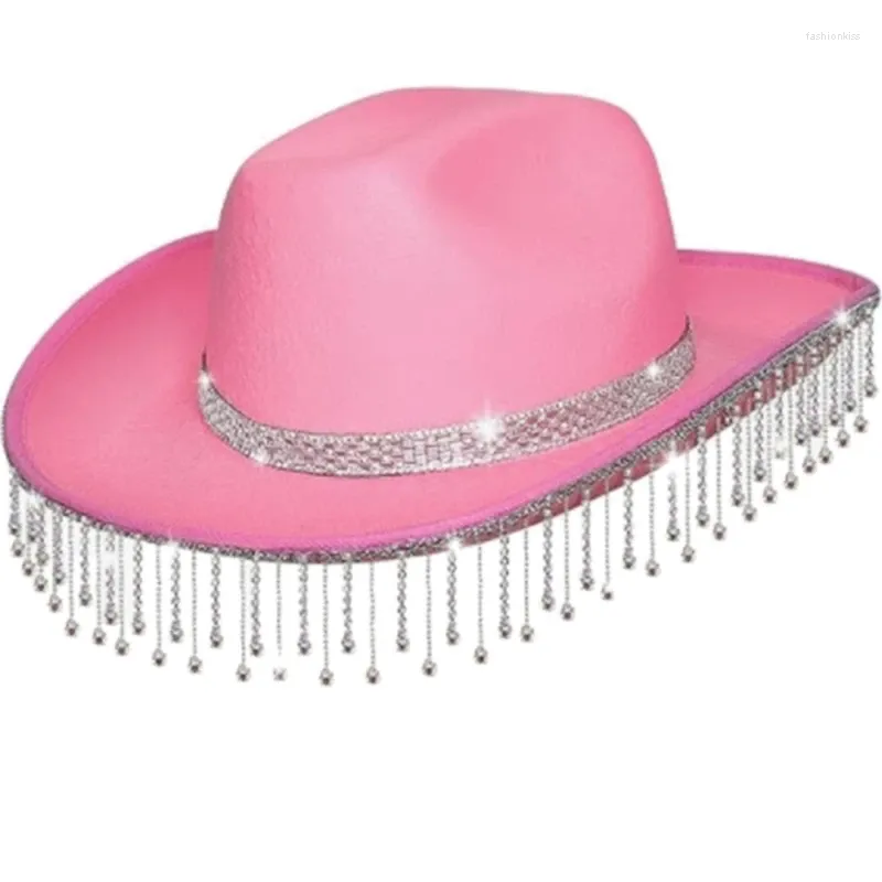 Bérets Diamante Cowboy Chapeau scintillant des glands pour les cocktails de maison disco