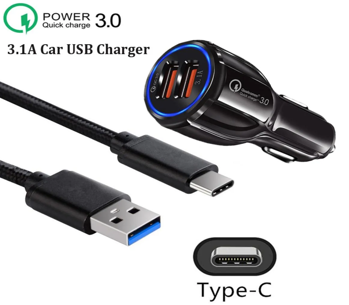 QC 30 31A Double chargeur LED USB Micro USB Câble typec pour Samsung Galaxy Huawei Xiaomi Mi 8 9 Lite Redmi Note 8t 8 7 6 5 4 P6314213