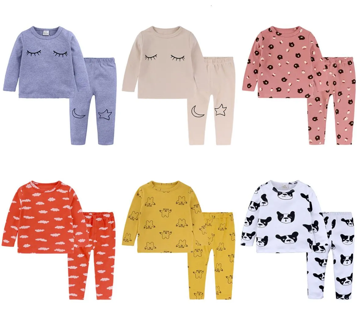 6 kolorów Toddler Baby Boys Girls Pajamas Cartoon Print Pężama Zestaw dziecięcy nocne rękaw T Shirt Pants Kids Sleepearmx1901254830
