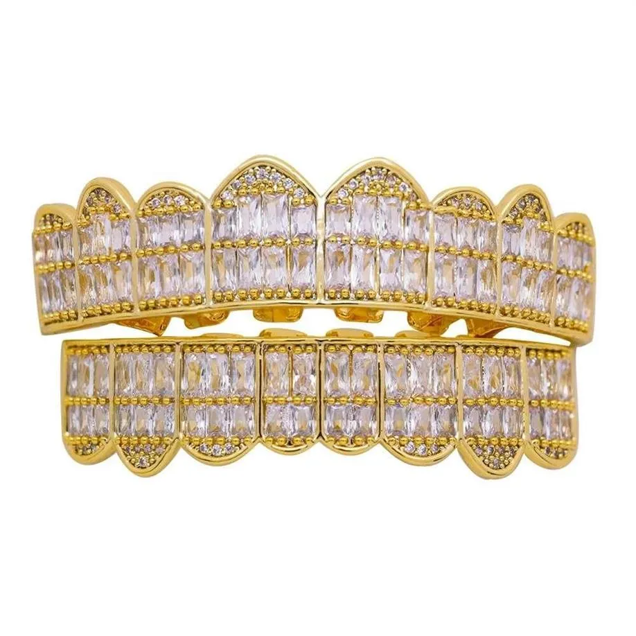 Hip Hop Grillz for Men Women Diamonds Dental Grills 18k Gold plaqué Gold Silver Crystal dents Bijoux 312L