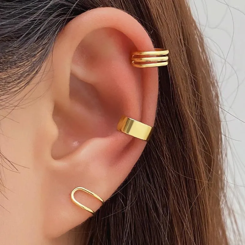 Backs oorbellen zilveren kleur drie laag brede clip voor vrouwen mannen creatief eenvoudige c ear manchet niet-piercing set trend sieraden