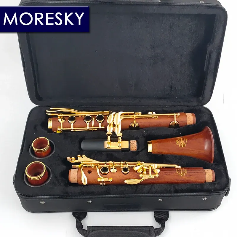 Moresky Redwood Professional Clarinet a Rosewood Silvering/Ebony Gold-Plated Clarinet in La Mopane Klarnet