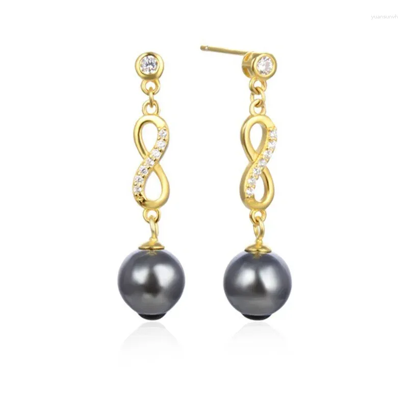 Studörhängen Lefei Fashion Trendy Classic Luxury Design Creative Golden Pearl Number 8 Earring for Women Silver 925 Party Charm Jewelry