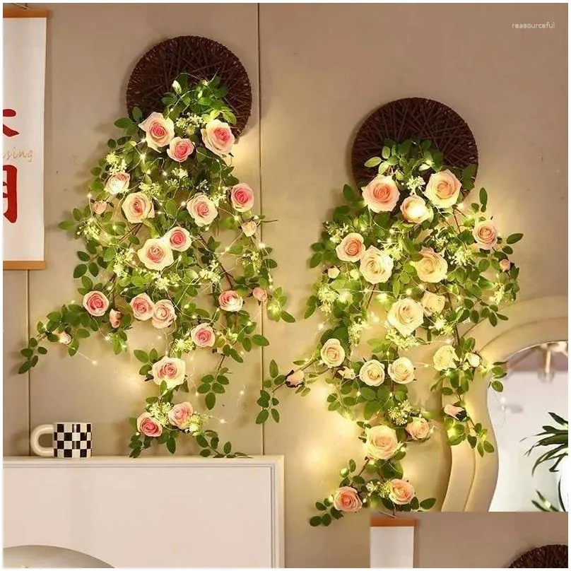 Dekorative Blumen Kränze simierte Rosenwand Hängende Blume 1.07x0,5m künstlicher Weinrebe Home Party Restaurant Korbdekoration Leuchtd Dr. Dhagl