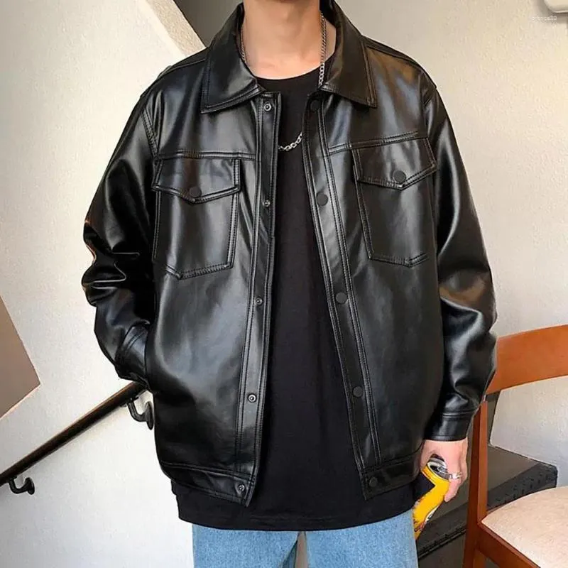 Mens Jackets Men Faux Leather Jacket Spring Fall Motorcycle PU Turn Down Collar Long Sleeves Black Male Casual Coat From 27 76 DHgate