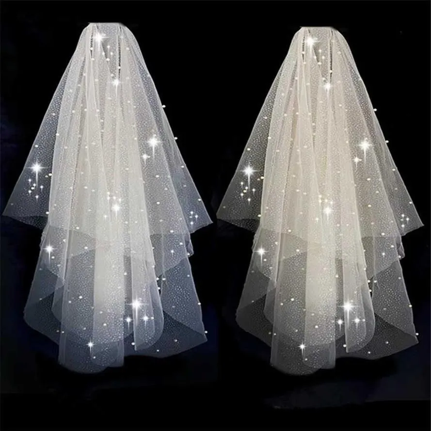 Bling Bling Bridal Bridal Short Wedding Veil brillant paillettes à paillettes Champagne blanc Bridal Veil Metal Peigl Elbow Longueur X0726310K