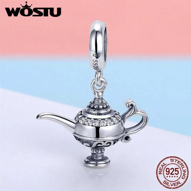 WOSTU 925 Sterling Silver Lamp of Aladdin Dangle Charm Fit Original DIY Beads Bracelet Lucky Jewelry Gift FIC703311H