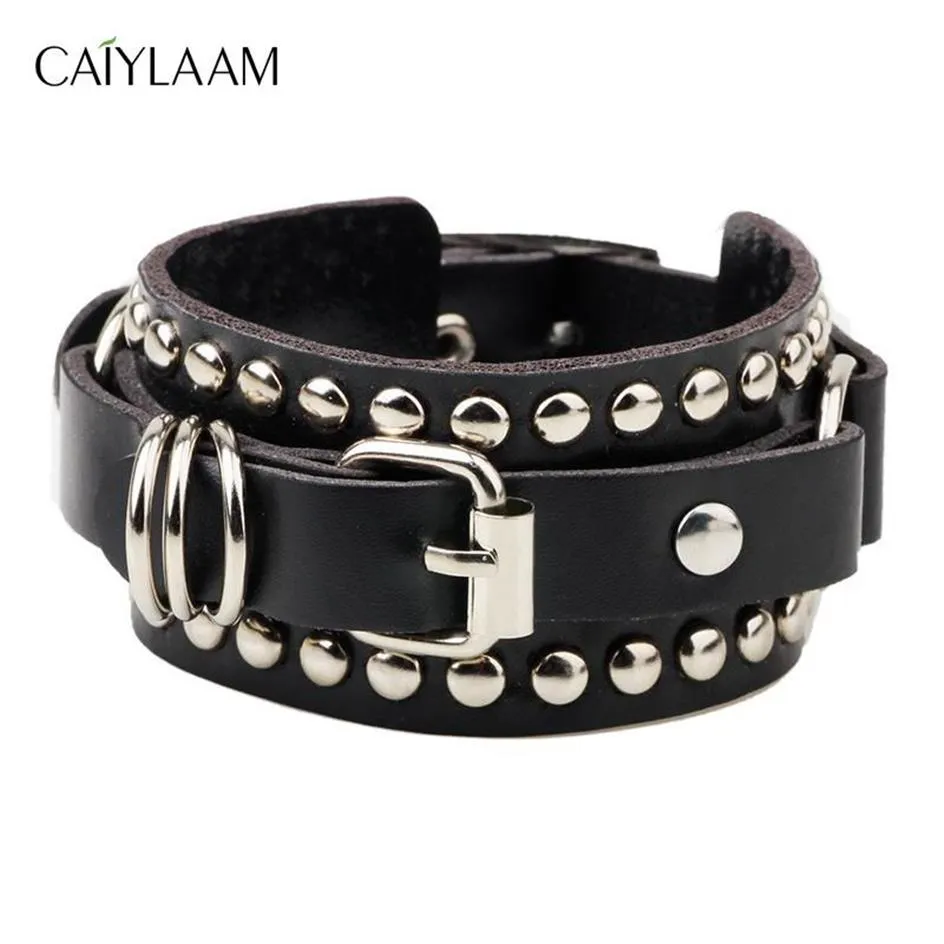 Bracelets de charme Caiylaam Punk Shedet Leather for Women Rock Jewelry Black and White Men Hip Hop Casal209V