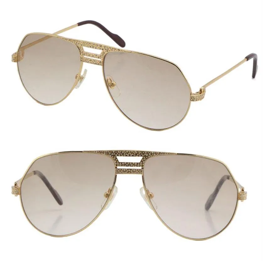 Acessórios de moda inteira S óculos de sol 1130036 Edição limitada Diamond Men 18K Gold Vintage Mulheres unissex C Eyeg255V