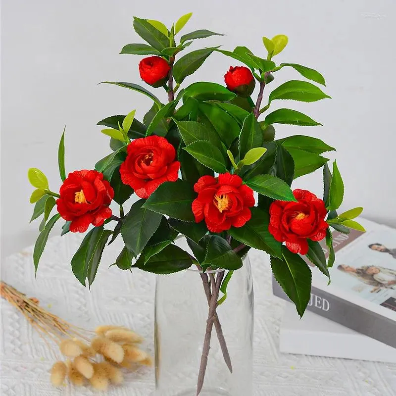 Flores decorativas 1pc Simulação Camellia Branch Laral Decoração de casamento Fake Plant Silk Artificial