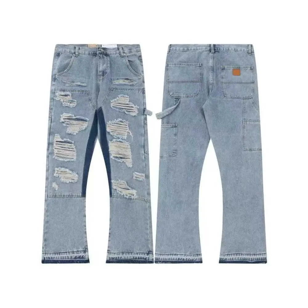 Mäns jeans designer jeans byxor rippade män grundläggande för kvinnor mode retro gata slitit löst casual bootcut hole mens byxor m -2xl3p9q