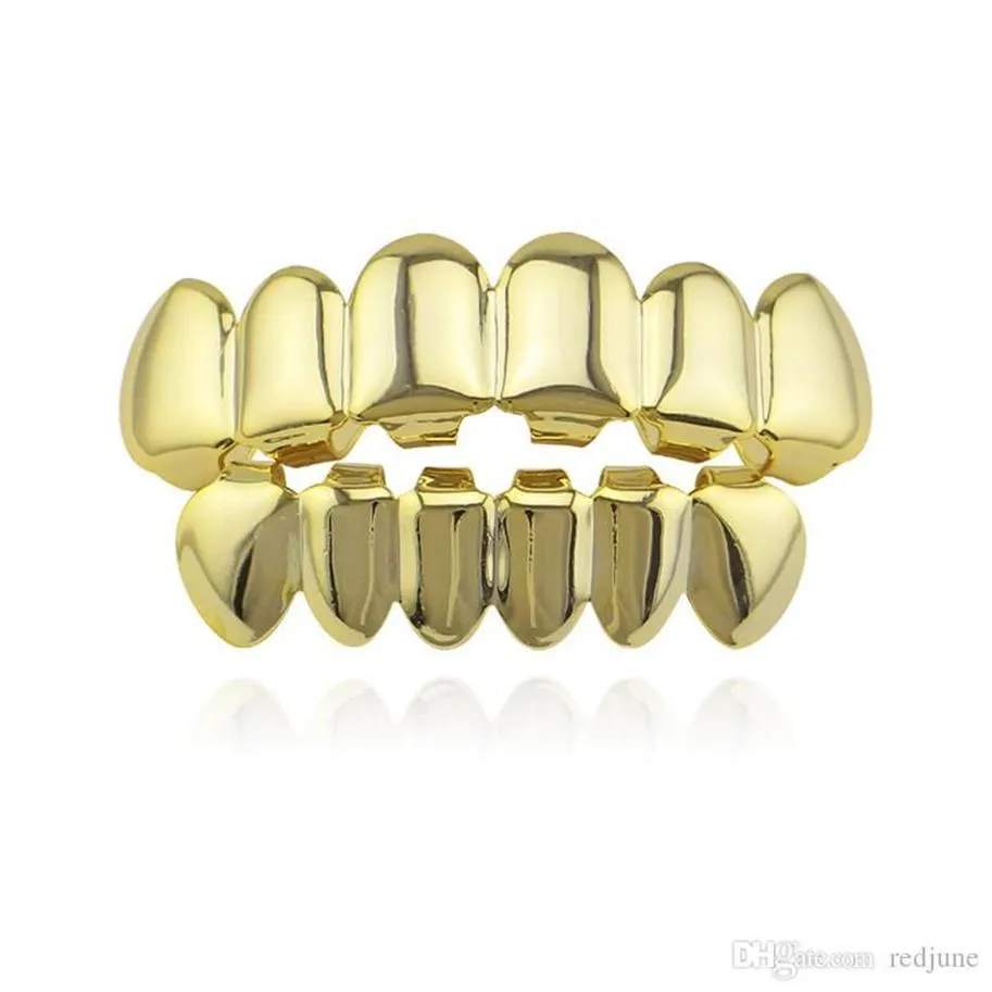 Hip Hop Gold Teeth Grillz Top & Bottom Grills Dental Mouth Punk Teeth Caps Cosplay Party Tooth Rapper Jewelry Gift 274O