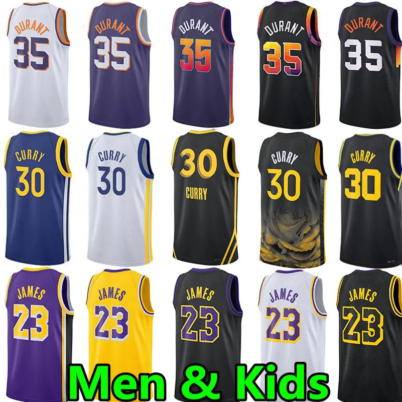 Män ungdomar barn Stephen 30 Curry baskettröjor 35 Kevin Durant 23 James Jersey City Wear 75th Edition Barn vuxna