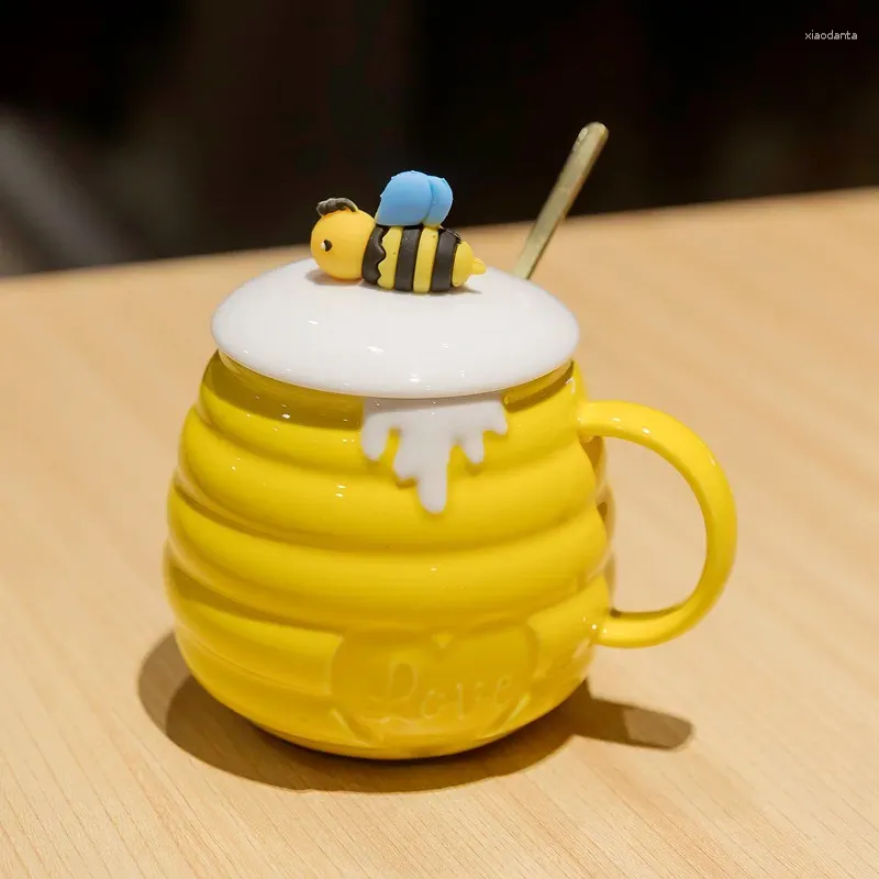 Tasses Masse créative avec couvercle cuillère en céramique tasse de café