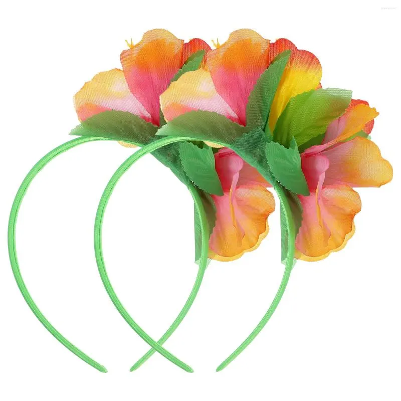 Bandanas 2 Pcs Headgear Hawaiian Flower Headband Hair Ribbons Silk Cloth Accessories For Women
