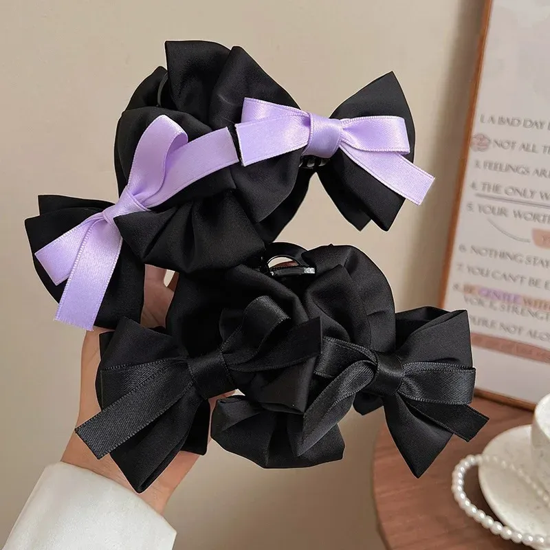 Elegante Frauen schwarze Bogenknoten Doppelschichten Big Hair Claw Fashion Ponytail Hair Clip Girls Hooke Hair Accessoires Geschenke