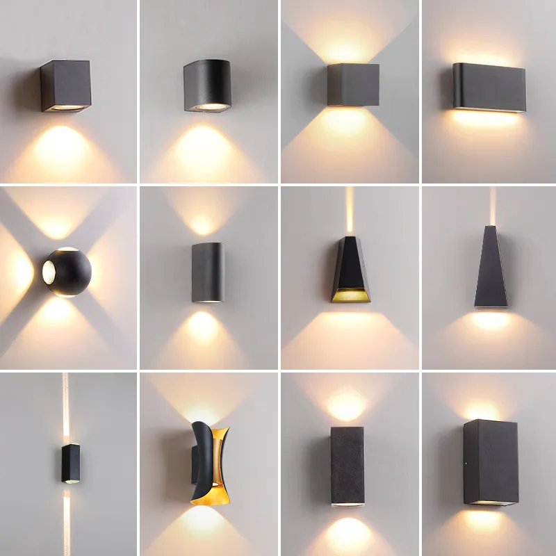 LED 벽 램프 위로 내려 야외 방수 정원 가벼운 알루미늄 AC86-265 실내 침실 거실 계단 계단 SCONCE LIGHT