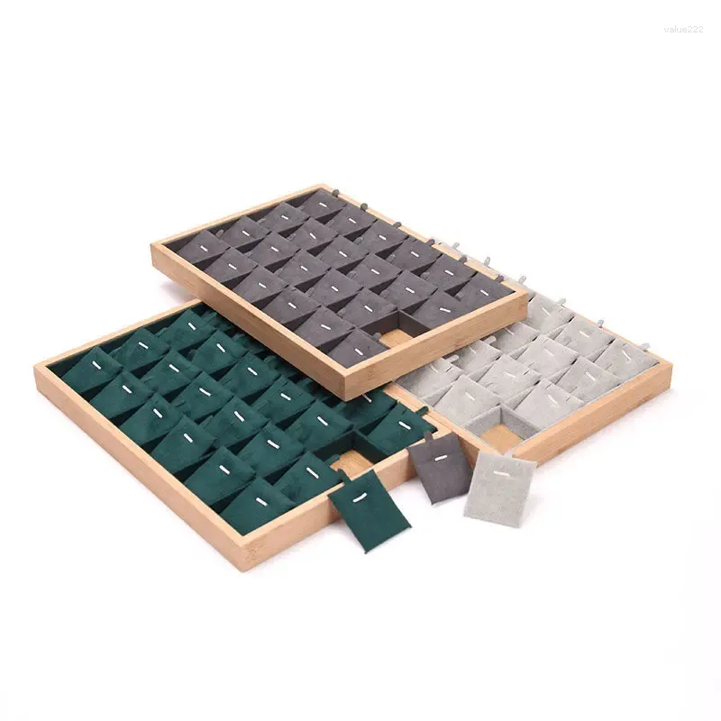 Jewelry Pouches Wood Pendant Necklace Display Tray 18/24 Grids Pendants Shows Plate Women Store Shelf Rack Prop