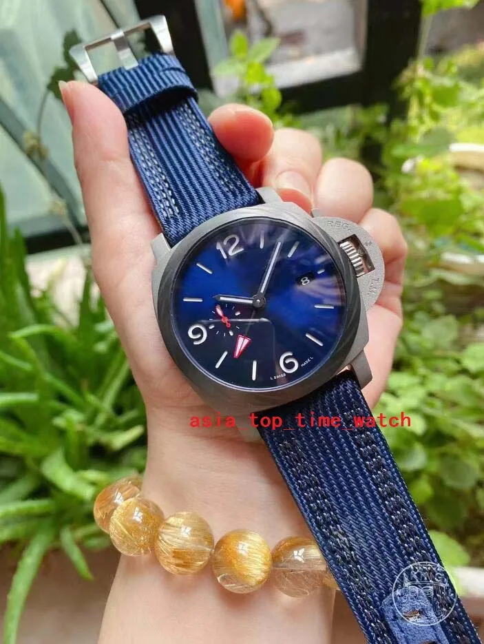 Klassisk multi -stil super v7 kvalitet senaste version män klockor 44 mm blå urtavla auto datum lysande tygband s.2555 automatisk rörelse affärsmän