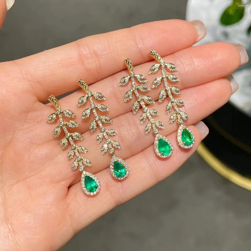 Stud Earrings 2023SX Solid 18k Gold Nature 0.8ct Green Emerald Gemstones Diamonds For Women Fine Jewelry Birthday Presents