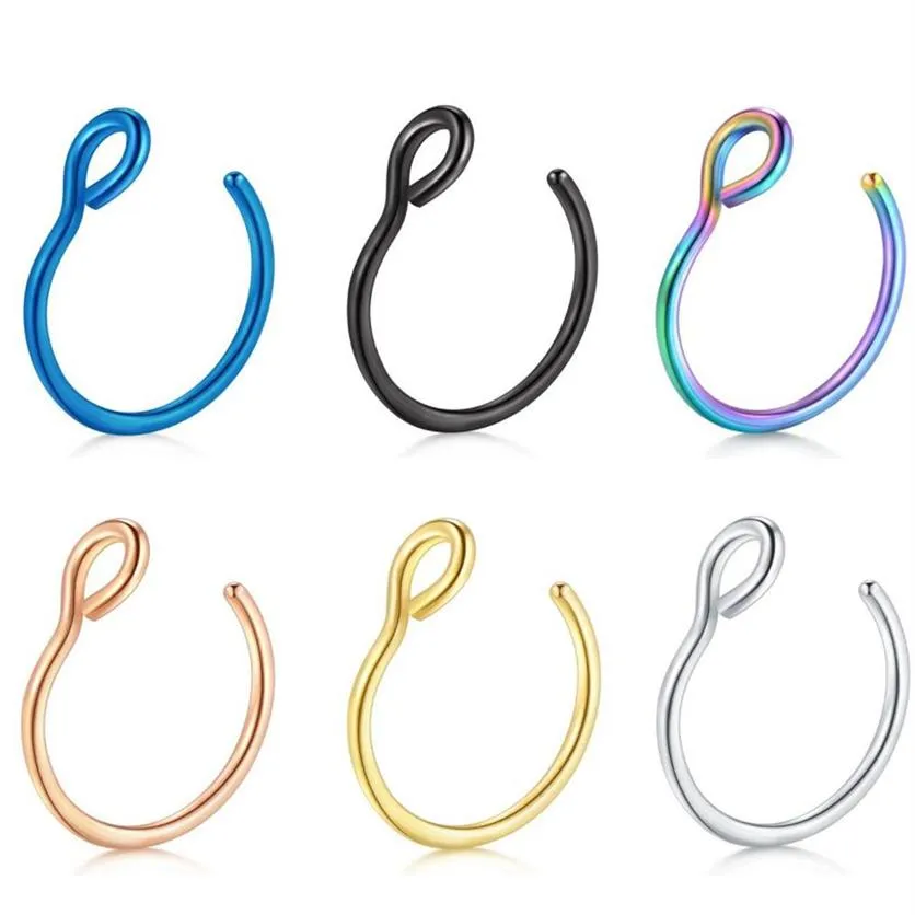 Neusringen Hoop 20 gauge niet -piercing roestvrij staal nep septum neusbesturen piercings kraakbeen oorrang lichaam sieraden205c