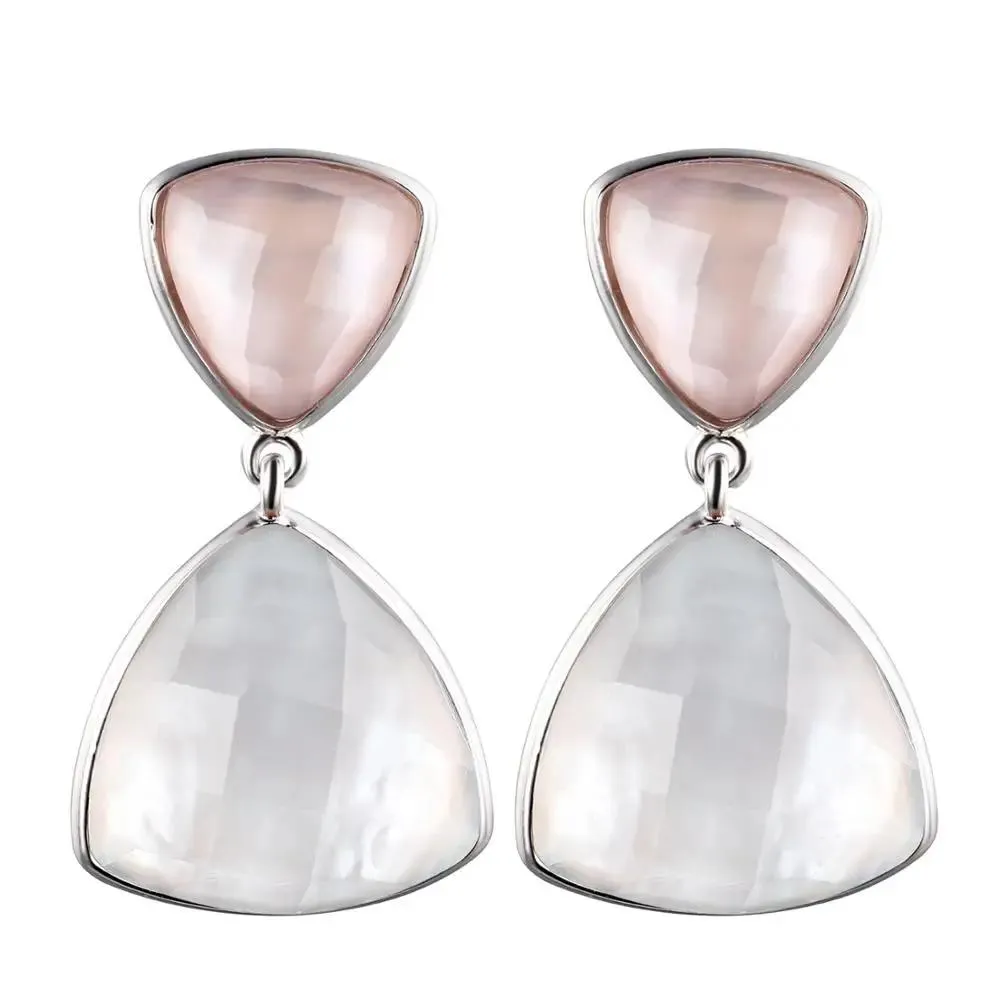 Knot DORMITH real 925 sterling silver gemstone earrings natural white and pink mother pearl drop earring for women fine jewelry