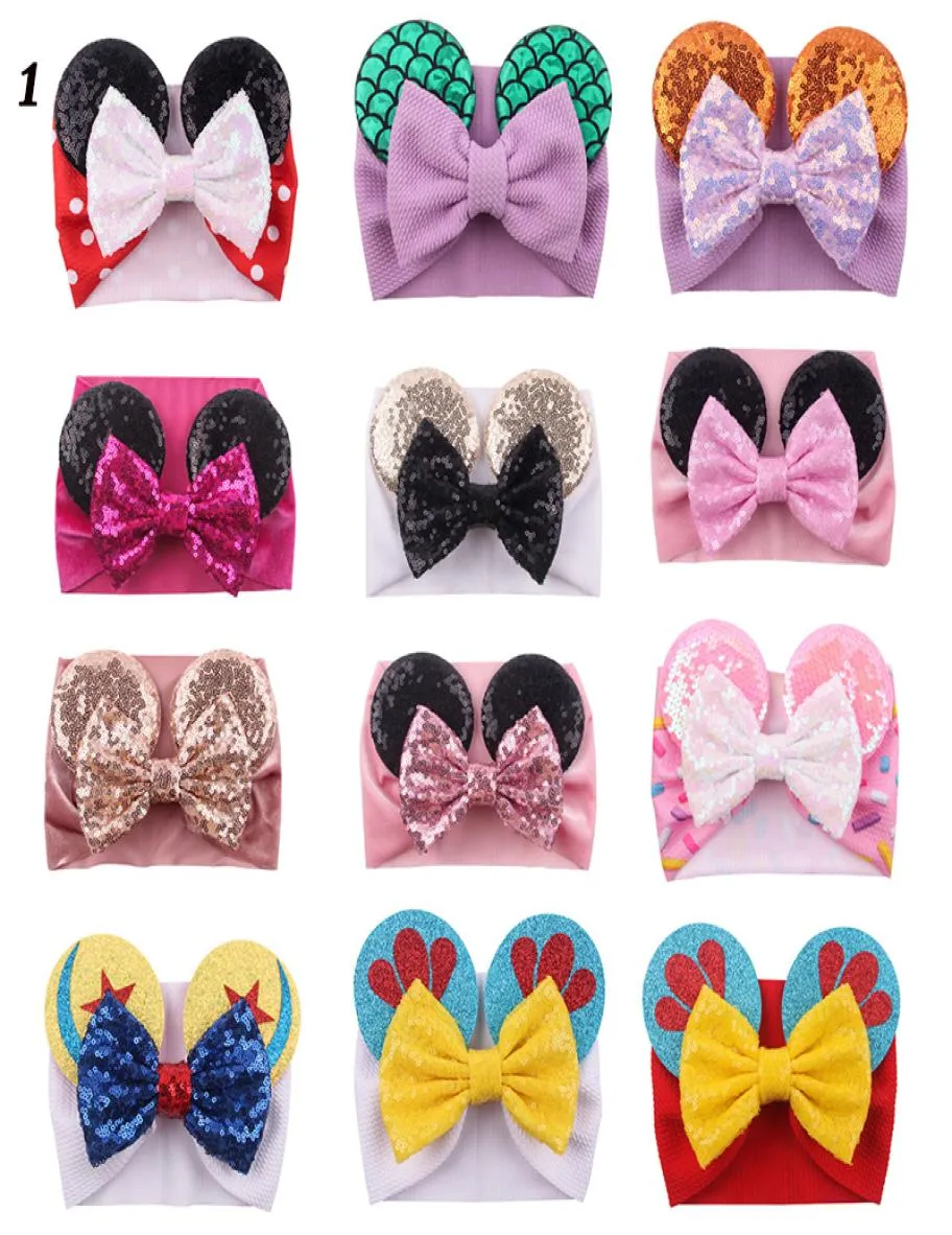 Baby Velvet Hair Belt Solid Color Hairpin Baby Sequin Glitter Big Bow Clips Mouse Ear Wide Boutique Headband Baby Girl Hair Access6501459