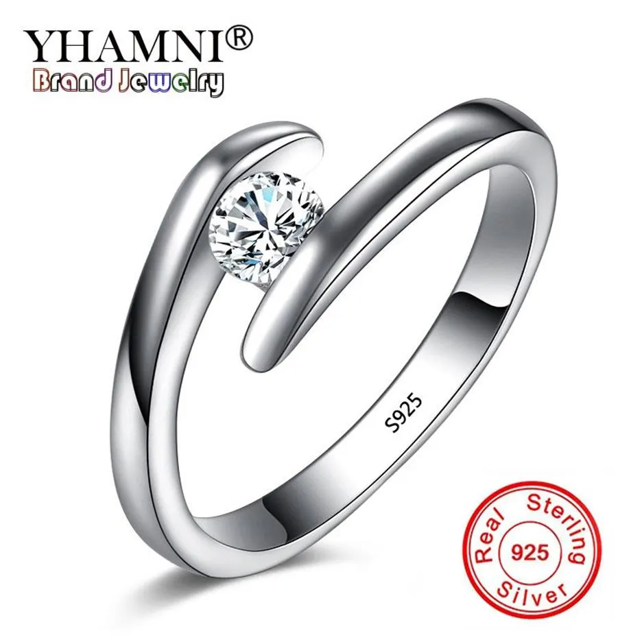 Yhamni Solid Pure 925女性用Sterling Silver Rings Zircon CZ Stone Finger Ring Wedding Jewelry Gift YR200331V