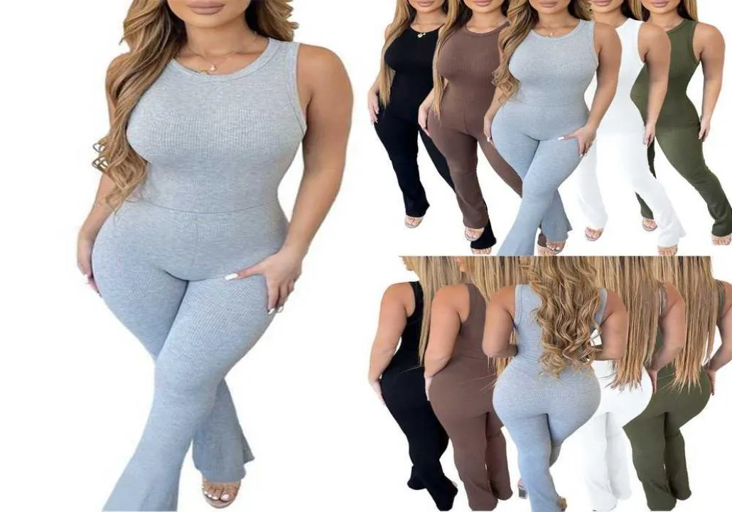 Projektantka 2023 Kobiety Jumpsuits Summer Solid Rompers Seksowne bez rękawów Smukły Bodysuit wysokiej talii 5 kolorów xsxl9922681