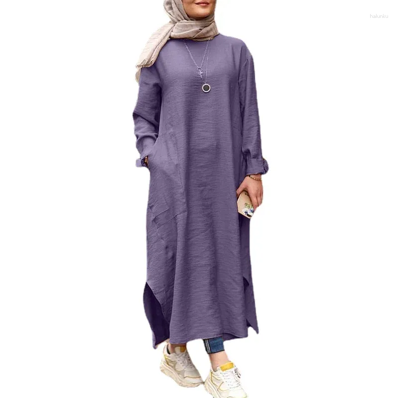 Ethnic Clothing S-5XL Solid Women Long Dress Fashion Muslim Abaya Loose Sleeve Dubai Turkey Hijab Kaftan Dresses Cotton Maxi