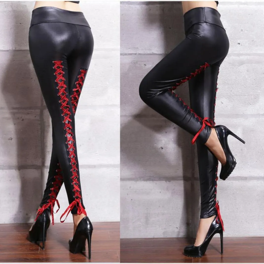 Women039s Pants Capris Women Stretchy Faux Laceup Leather Tights Back Leggings PVC Pencil Ladies Sexy Latex High Waisted Tig9842773