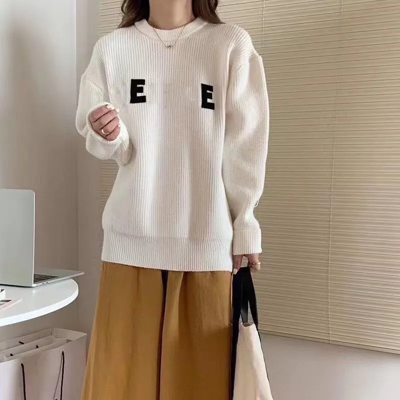 23SS New Women 's Sweaters 브랜드 캐주얼 여성 디자이너 스웨터 CE MENS ROUND NECK COLLAR Stick Letters 커플 의류를위한 검은 흰색 니트 착용 S-XL