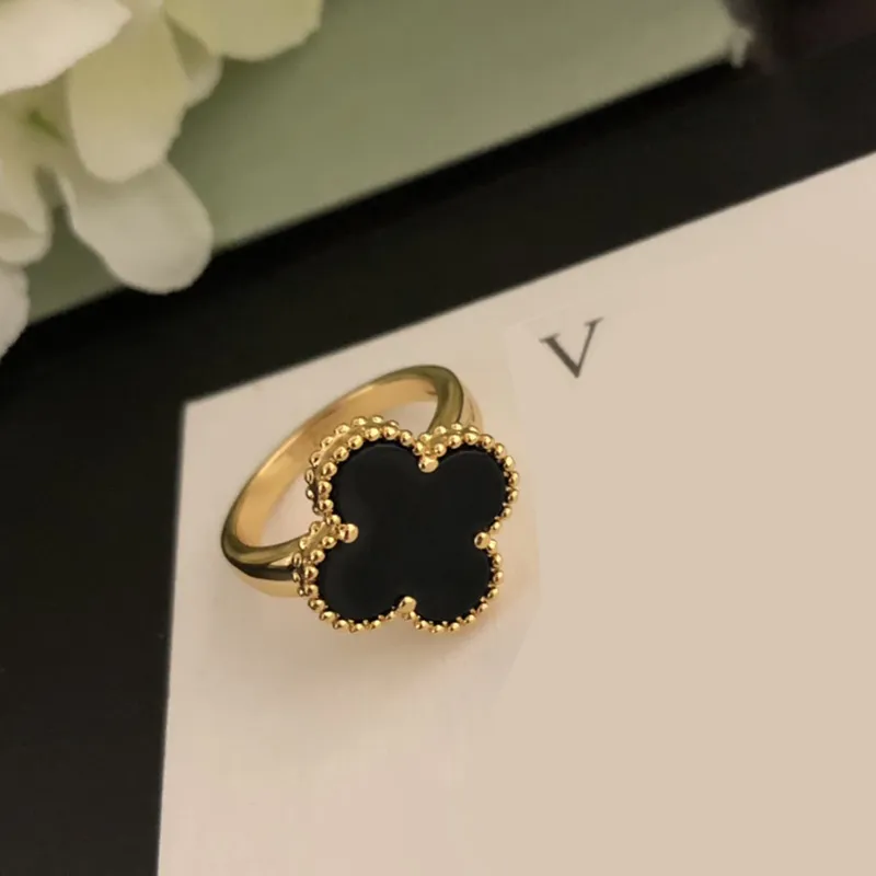 Stick Designer Rings Womens Anelli a quattro foglie Ring Hing of Pearl Flower Long Lungo Color Retentionsocial Regaling Regali Diemine