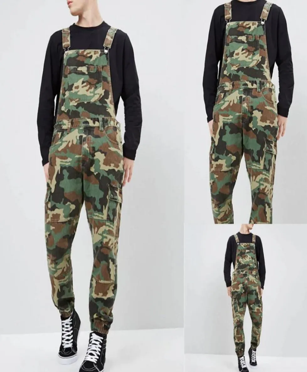 New Autumn Mens Jeans Fashion Slim Fit Ankle Length Denim Bib Overalls Jumpsuit Autumn Full Length Camouflage Suspender Trousers5396963