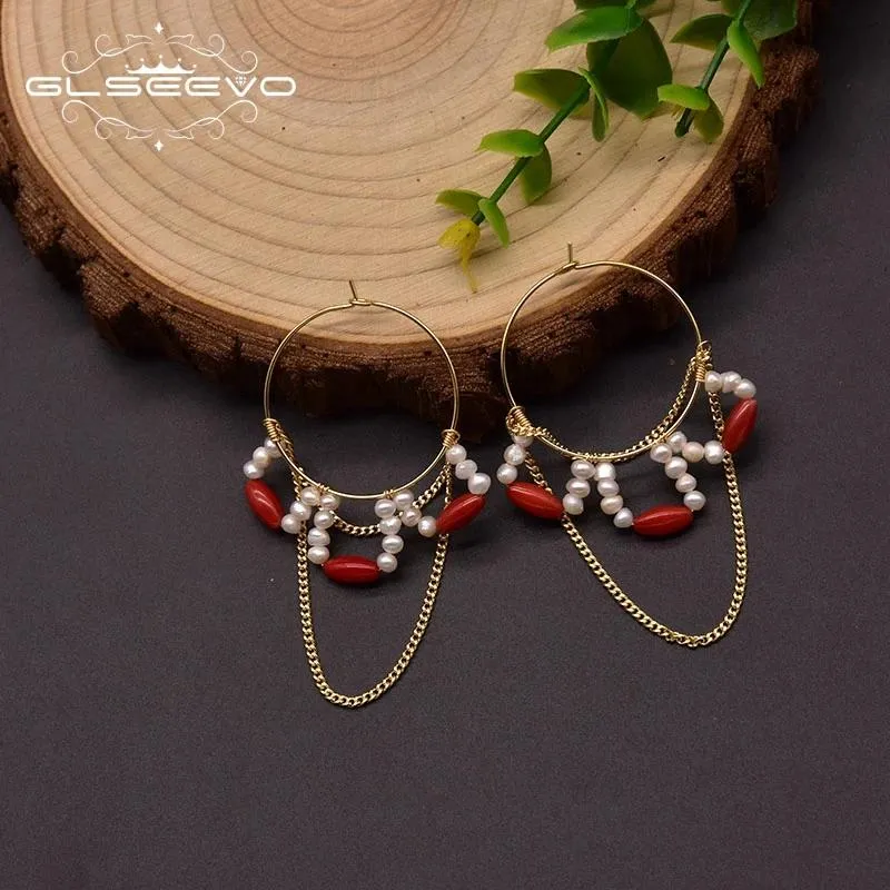 Huggie Glseevo Natural Freshwater Pearl Hoop Earrings For Woman Wedding Party Natural Coral Ovanlig handgjorda kedjesmycken Ge1010B