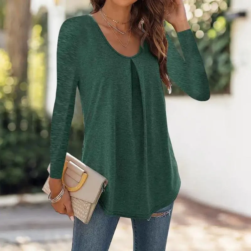 Women's Blouses Autumn Spring Women Top Round Neck Mid Length Long Sleeve Solid Color Loose Pullover Soft Breathable Simple Blouse Shirt