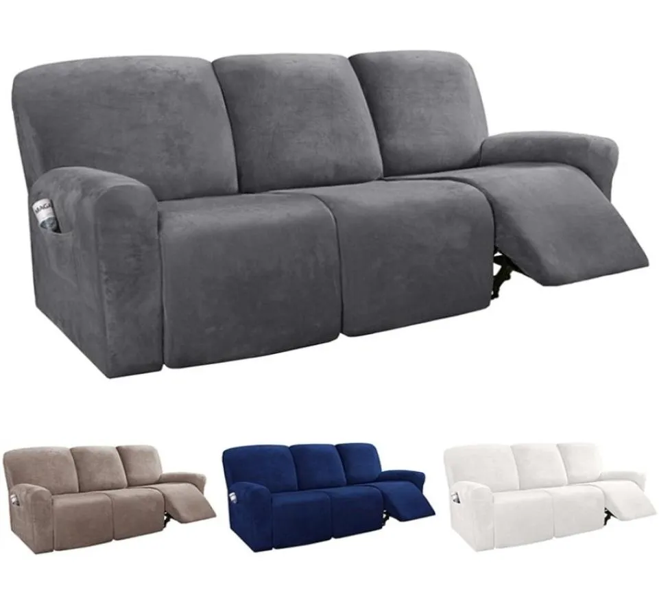 Allinclusive Recliner Sofa Cover för 3 -sits elastisk stol Slipcover Suede Couch fåtölj Nonslip Protector 2109091516796