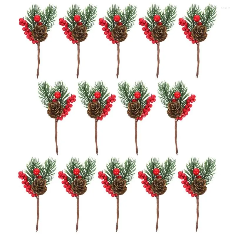 Fleurs décoratives 15 pcs artificiels cônes de pin de Noël table à manger de Noël décor plante fleur fleur pick pick arbre baies for mousse tiges pics faux