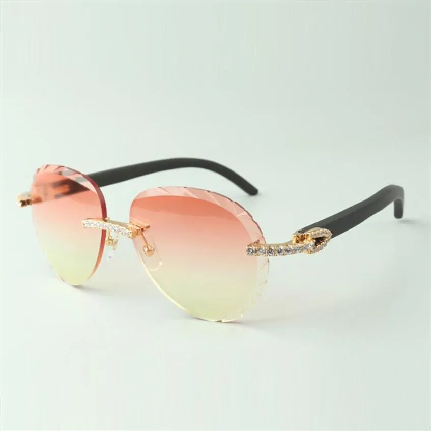 2022 Cut Lens Undless Diamond Sunglasses 3524027 с натуральными черными деревянными храмами.