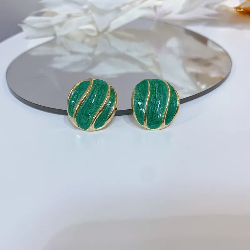 Stud Earrings BOHO Trendy Alloy Drop Glaze Green Color Women Chic Female Beach Jewelry Brincos Gift